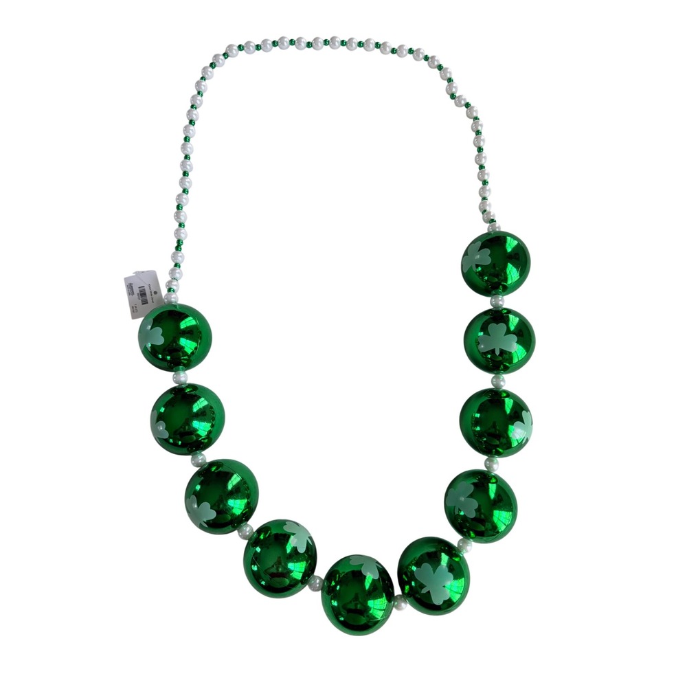 St. Patrick's Day Mardi Gras Style Green Shamrock Plastic Novelty Beads